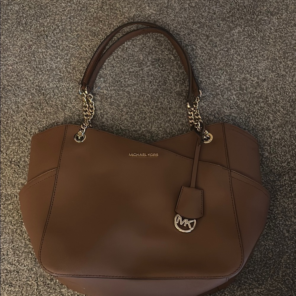 Michael Kors Brown Leather Shoulder Bag with Gold Hardware
